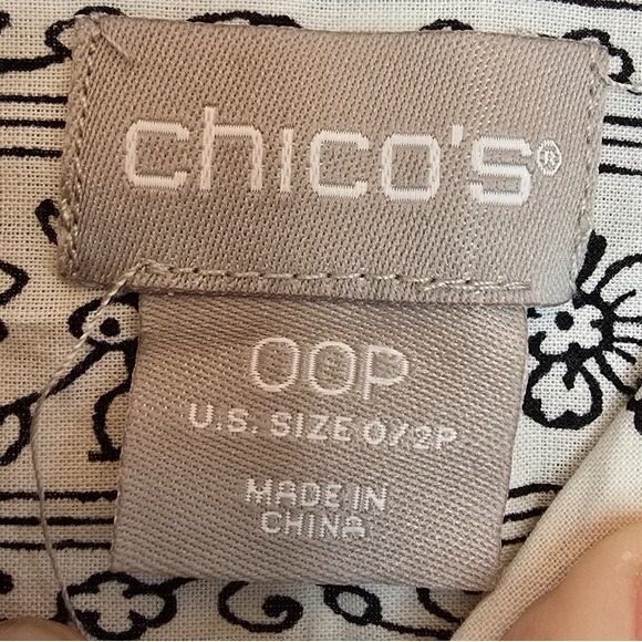 CHICO'S Paisley‎ Eyelet Shirt Black White Cotton Sz OP - 2P Boho Romantic Blouse - Picture 8 of 13